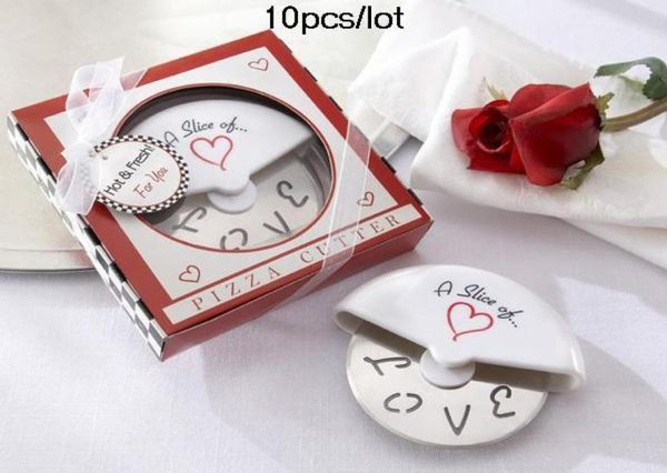 

10pcslot wedding gift for guests of a slice of love stainlesssteel pizza cutter party favors for kitchen gifts6242236