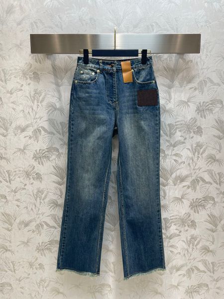 

luxury brand leather pocket wide leg jeans women 2023 autumn high waist pants woman streetwear loose denim trousers, Blue