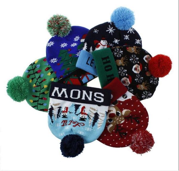 

led christmas hats light xmas beanies knitted crochet winter hats deer elk skull cap acrylic wool pom pom hats party decor gifts d6120721, Yellow