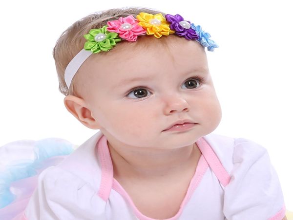 

baby headbands colorful flower elastic pearl headband girls infant hairbands kids children hair accessories princess head bands kh3482743, Slivery;white