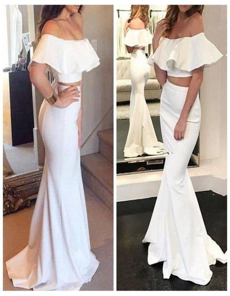 

two pieces prom dresses long 2018 off the shoulders mermaid evening gowns satin formal party dress vestidos de fiesta8723706, Black