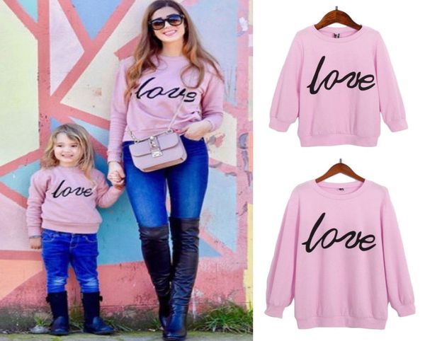 

family matching clothes mother daughter women girls sweatshirt love letter print long sleeve pink hoodies1386837, Blue
