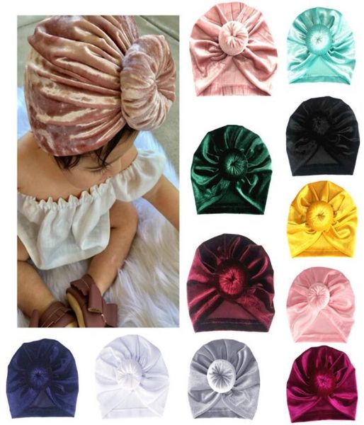 

baby boy girl gold velvet doughnut multicolor thermal hat newborn toddler kids turban beanie cap headwear6332135, Yellow
