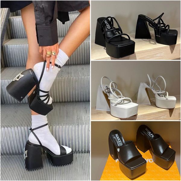 

designers women nakedwolfe angel 155mm metallic platform sandals luxury fashion platform heels triangle waterproof table outfit sandals, Black