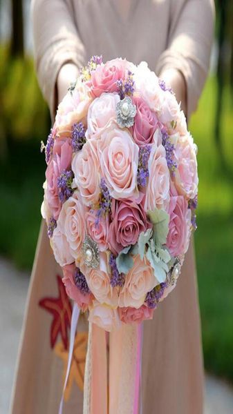 

silk wedding bouquet artificial home party deco flowers bridal bouquet rose and pink hydrangea wedding bouquet de mariage1792508