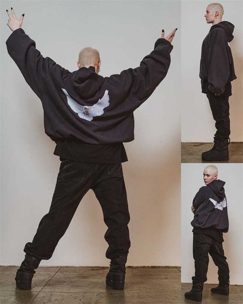 

men's hoodies sweatshirts high street hoodie back dove print sweater letters 100% cotton relaxed and lazy style, Black