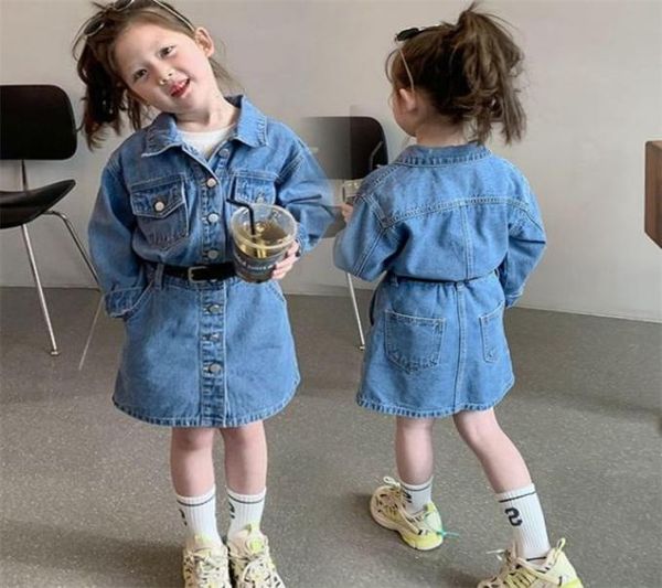 

fall kids girls dress clothes blue denim jacket skirt toddler skirts outfit clothing 1584 z23749110, Red;yellow