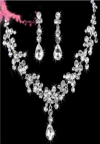 

stock 2022 luxury crystals jewerly two pieces earrings necklace rhinestone wedding bridal sets jewelry set255u8746523, White