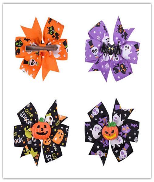 

halloween gifts child bat head hairpin terror bowknot headwear girls kids ghost pumpkin party hair clips accessories 6pcsl2122107, Slivery;white