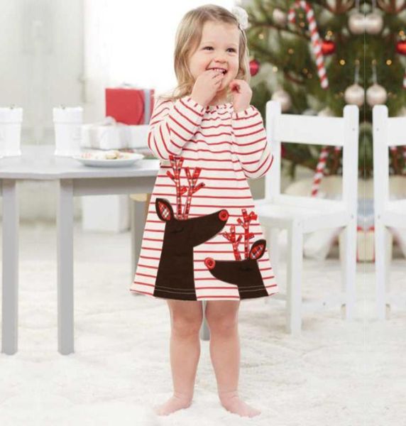 

baby girls christmas dress deer party cosplay costume princess santa claus elk dress stripe long sleeve cloth2473269, Red;yellow