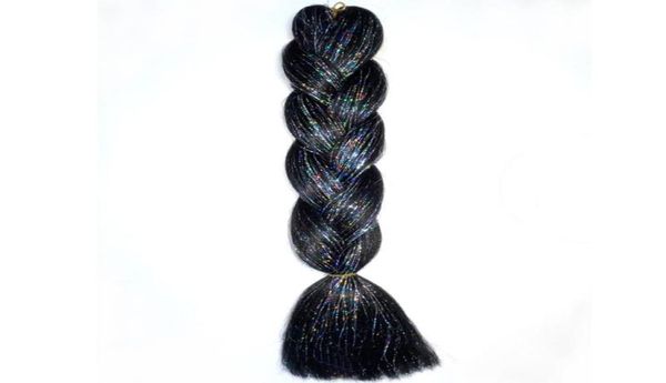 

human ponytails 100g 24quot bling hair synthetic jumbo braid mixed metallic glitter twinkle tinsel6942370, Black