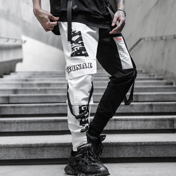 

men s pants streetwear ribbons joggers men mens harem hip hop summer casual patchwork sweatpants ankle length trousers 230701, Black