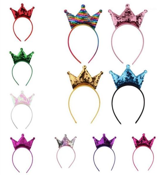 

10pcslot fashion rainbow reversible sequin crown hairbands for girl doublesides headband handmade hair accesories for children15529905, Slivery;white
