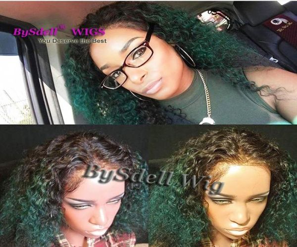 

heat resistant wig black to dark green ombre water wave curly synthetic lace front wig with baby hair clear part for black women8387188