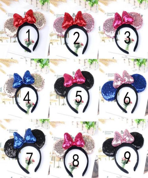 

girl cute black mouse sequin crown ears hairband with sequin hair bow kids bling glitter hair bands holiday hair accessories for c5424732, Slivery;white