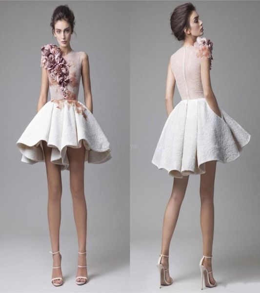 

2018 new krikor jabotian lace prom dresses o neck cap sleeves ruched flowers white short mini evening party dresses with pockets4104629, Black