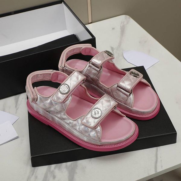 

leather fashion sandal ccity channel flats shoes women leisure designer slide outdoor slipper women flat bottom comfort sand beach sandals x, Black