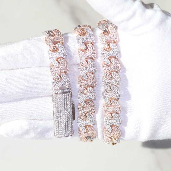 

luxury white pink 11mm wide cuban necklace bracelet s925 moissanite with gra cuban link chain, Silver