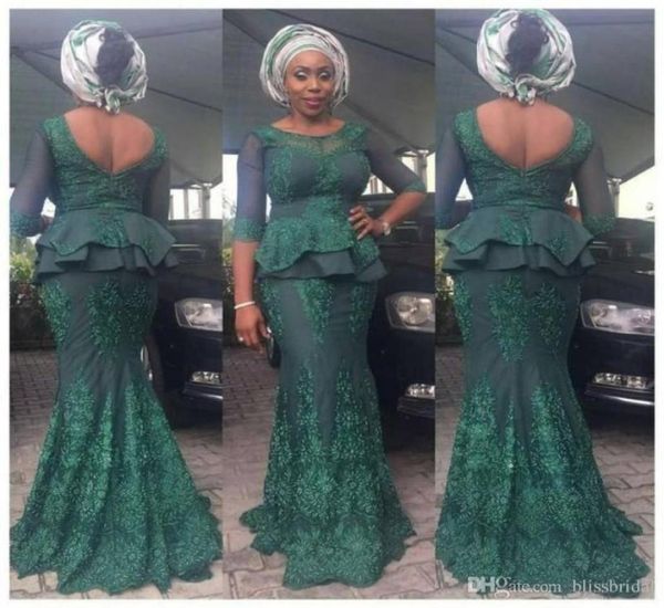 

aso ebi evening dresses with 34 long sleeves illusion peplum lace appliques merrmaid prom dress long low back zipper african part9532204, Black;red