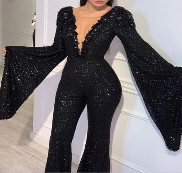 

2022 sequined black jumpsuits formal evening dresses with detachable skirt sweetheart prom dresses long party wear pants for women7837387
