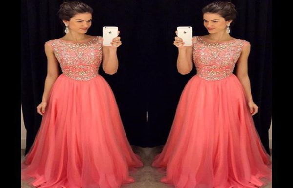

pink prom dresses crystal beading formal long graduation dresses 2019 with a line jewel neck cap sleeves zip back ball gowns4247147, Blue;red