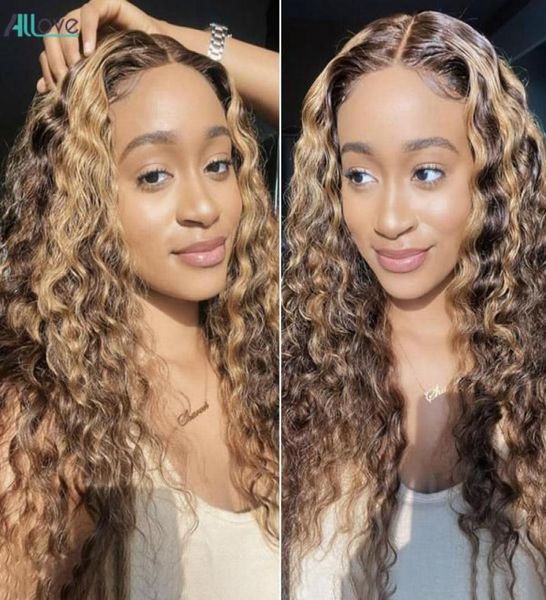 

allove 28 32 inch transparent hd lace front wig straight human hair wigs highlight brown color brazilian kinky curly body deep loo1498639, Black;brown