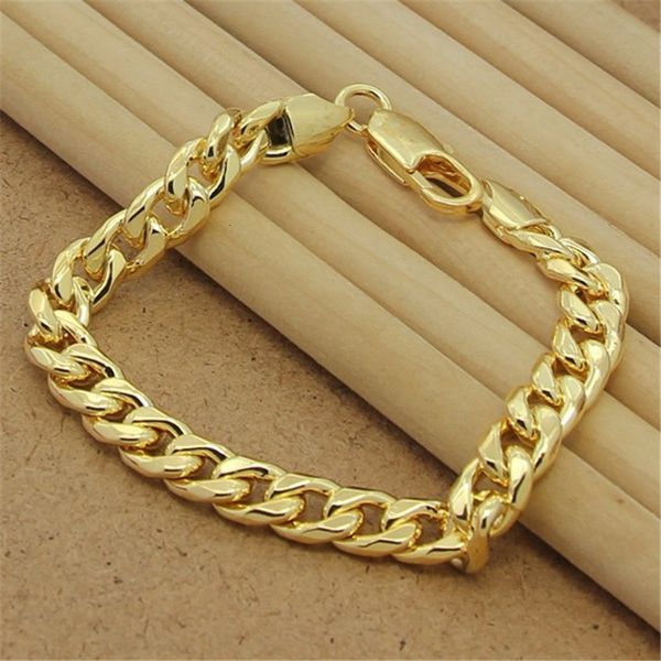 

chain classic 925 sterling silver hand 8mm sideways 18k gold bracelet for men women party charm jewelry gift wholesale 230701, Black