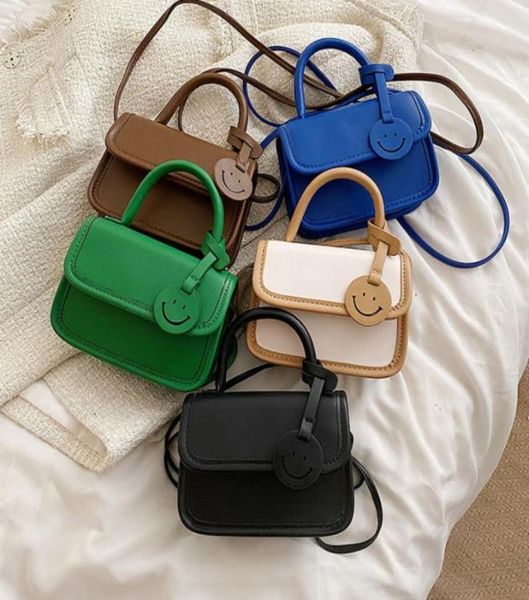 

2022 girls smile handbags fashion kids pu leather singleshoulder bags vintage style children messenger bag a82942846668, Black