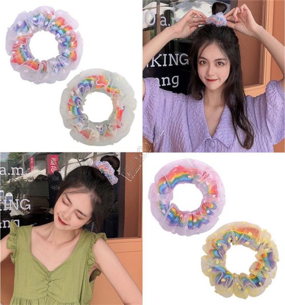 

2020 hair ring sweet lovely print rainbow large intestine ponytail scrunchies elastic bobble hairband women girl hair rope holder 4425993, Slivery;white