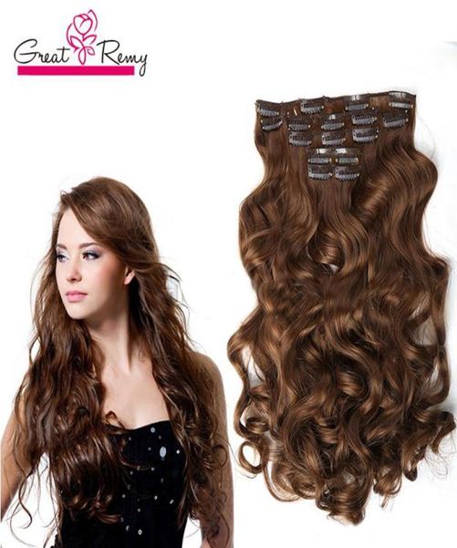 

greatremy 20quot body wave full head clip in hair extensions hairpiece synthetic hair weft colors 1b46101627303399j604038834, Black