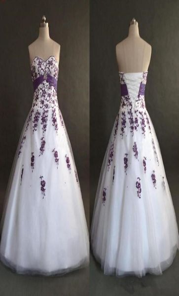 

white and purple applique wedding dress real image aline sweetheart tulle long bridal gowns vestios de marriage 2022 selling 5920389