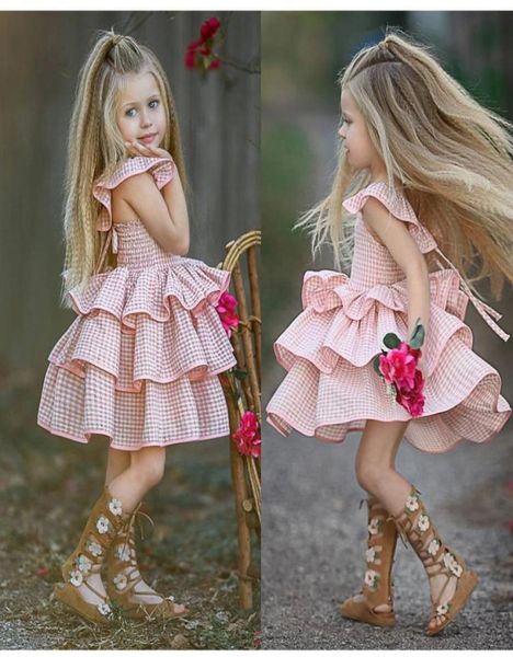 

layered girls dress 2021 new plaid pink kids party clothes for 1 2 3 4 5 year girl summer backless children princess dresses9127230, Red;yellow