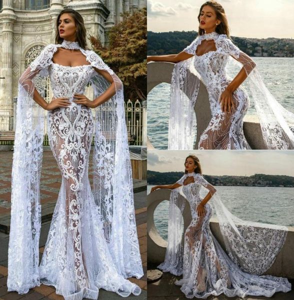 

2020 arabic mermaid wedding dresses with wrap sweep train lace appliqued beach wedding dress illusion custom made country bri7643679, White