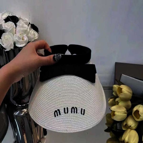 

miu women's empty hat designer beanie cap sun protection uv bowknot large brim straw hats, Silver
