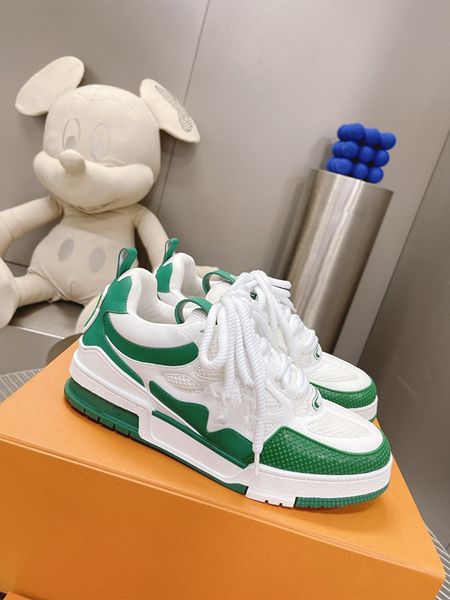 

designer flat sneaker virgil trainer casual shoes denim canvas leather white green red blue letter overlays fashion platform 0628, Black