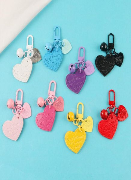 

engraved heart pendant alloy bell keychain jewelry creative pu leather backpack bag charm accessories birthday anniversary gifts1571090, Red;brown