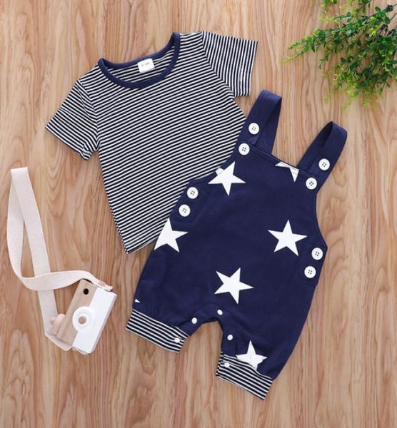 

boys clothing set stripe tstar suspender pants outfits summer 2021 children clothes boutique 03t baby short sleeves 2 pc suit8521366, White