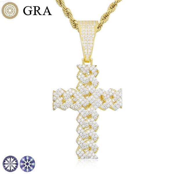 

hip hop jewelry gold plated 925 sterling silver vvs moissanite diamond iced out cuban cross pendant for men women