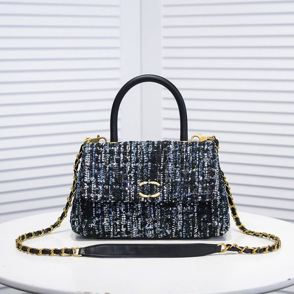 

designer handbag classic shoulder bag women's leather chain bag underarm small square bag knitted line crossbody bag sequins tweed bag