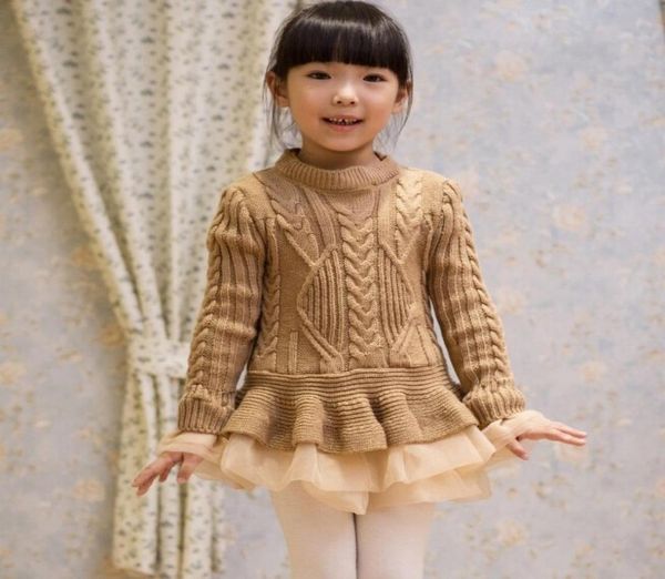 

autumn and spring girls sweater dresses soft knitted with lace tutu dresses princess jumpsuit pullover casual dress1017849, Red;yellow