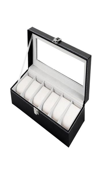 

6 grid pu leather watch storage box rectangle wristwatch holder jewelry display case for gifts ll179685487, Black;blue