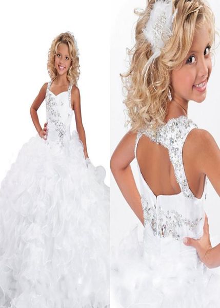 

beading spaghetti straps ruffled floor length ball gown flower girl dress party girls dress backless dress for wedding hy12005782144, White;red
