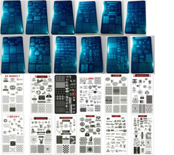 

12x logo luxury designs brand nail art stamping plate stamp xl big full french image stencil transfer polish print template w pla2866577, White