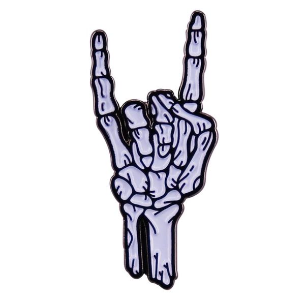 

rock on skeleton enamel pin skull hand badge halloween accessories3640903, Blue
