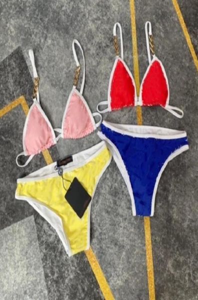 

luxury siamese velvet edge home textile embroidery bikini set brand letters swimwears designer metal chain ladie6890007