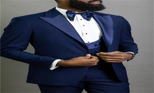 

custom made groomsmen peak lapel groom tuxedos navy blue men suits weddingpromdinner man blazer jacketpantstievest k5846166, Black;gray
