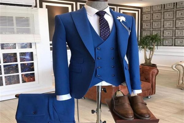 

2021 royal blue double breasted vest costume homme men suit for wedding groom prom man blazer masculino slim fit 3 pieces1445959, Black;gray