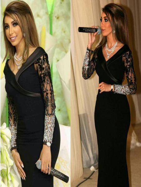 

sadui arabia black evening dresses v neck sheer long sleeves with luxurious beads dubai party dresses middle east style1410676, Black;red