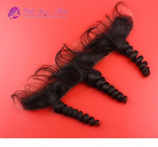

8a human hair virgin brazilian hair lace frontal closure loose wave 13x2 ear to ear lace frontals bleached knots3032822, Black