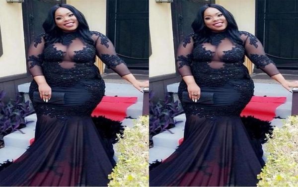 

vintage black lace plus size special occasion dresses evening formal gowns 2022 applique beads 34 sleeves mermaid party prom dres6142426